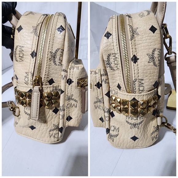 Authentic MCM Visetos Side Stud X-Mini Stark Backpack Beige - Picture 10 of 16